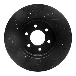 Dodge Durango Brake Rotor (1) - Front Right - R1 Concepts - Drilled & Slotted - Black - 2003